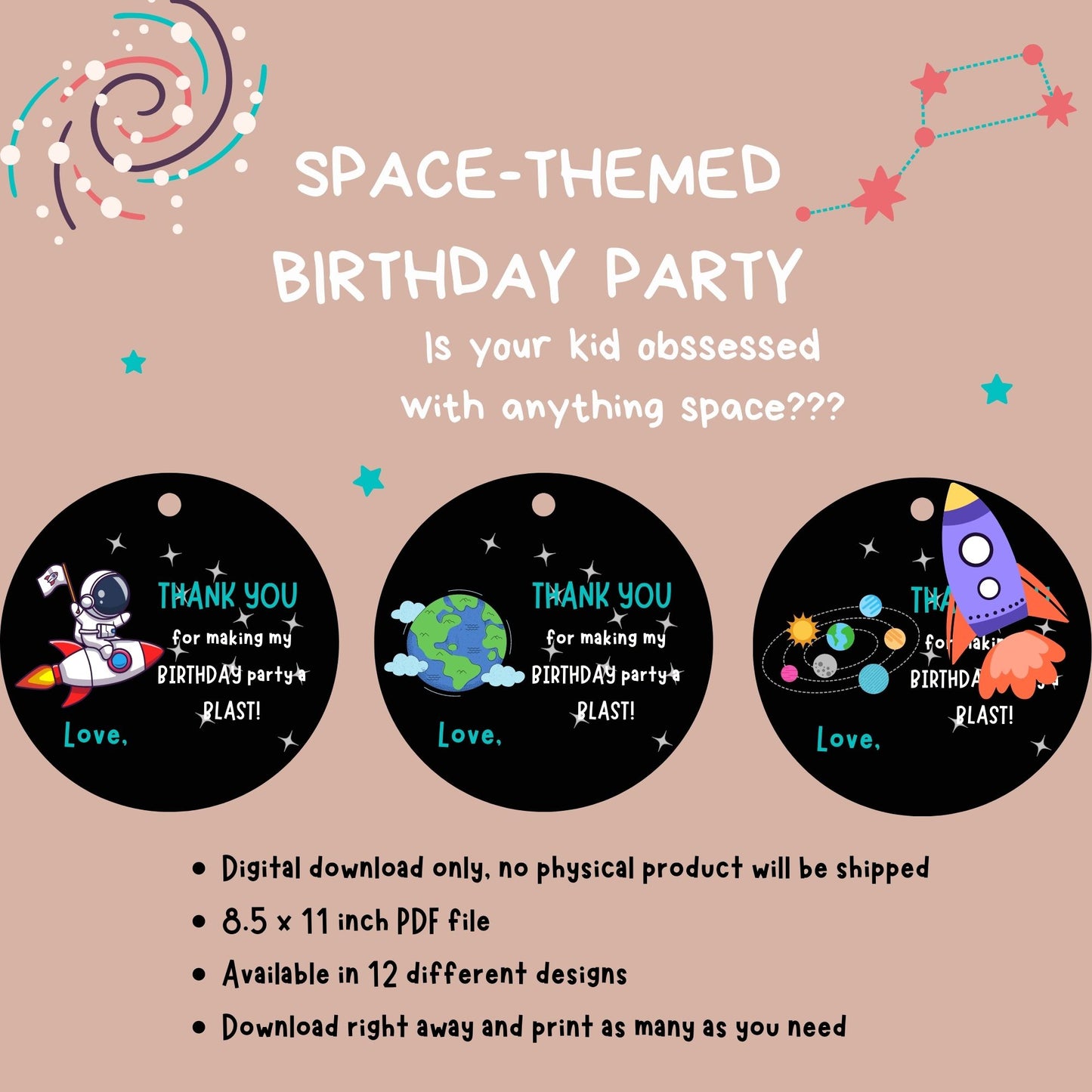 FREE Space-Themed Birthday Gift Tags ๐๐ช