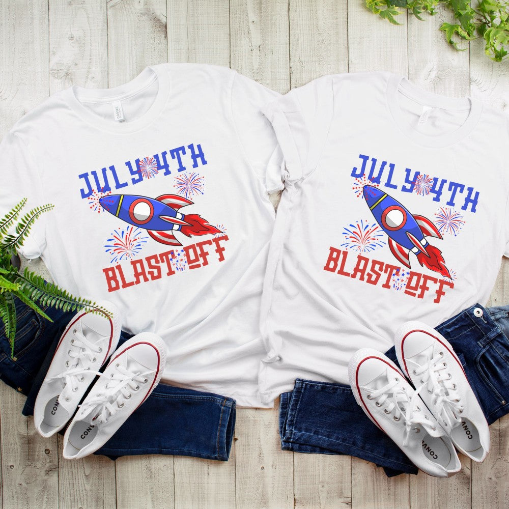 July 4th Blast Off - Red, White & Blue 💥⚡ Matching Graphic Tees