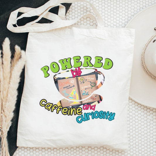 Powered by Coffee and Curiosity ☕👀 Canvas Tote Bag