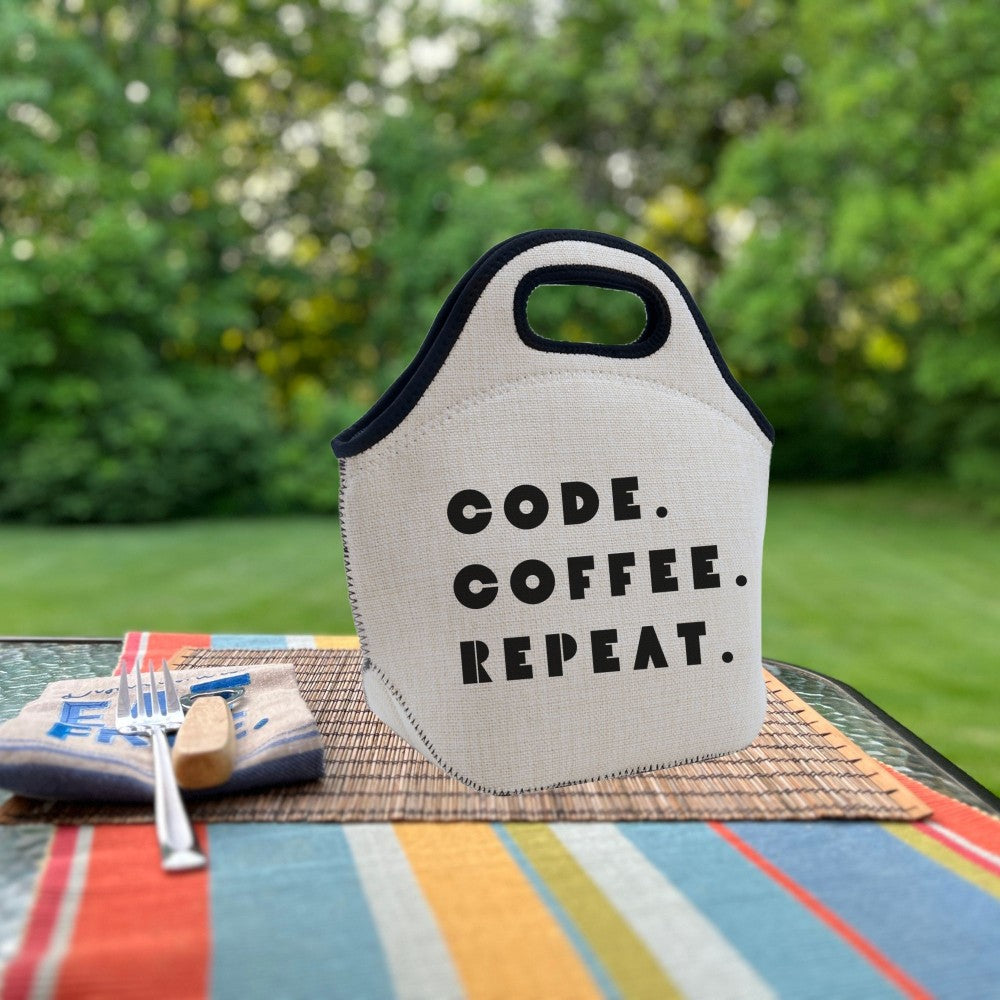 Code, Coffee, Repeat 💻 Linen Cooler | Lunch Tote 🥪