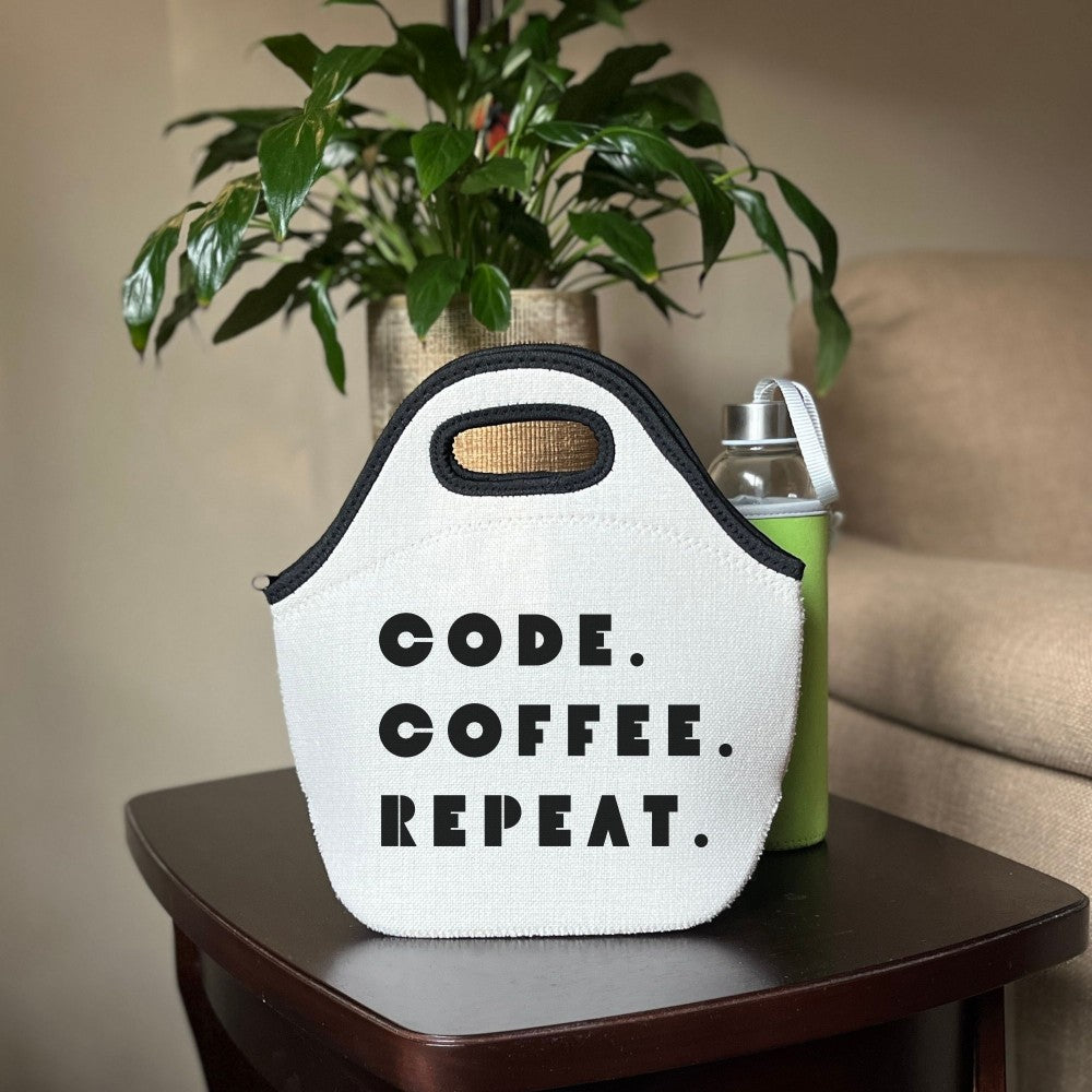 Code, Coffee, Repeat 💻 Linen Cooler | Lunch Tote 🥪
