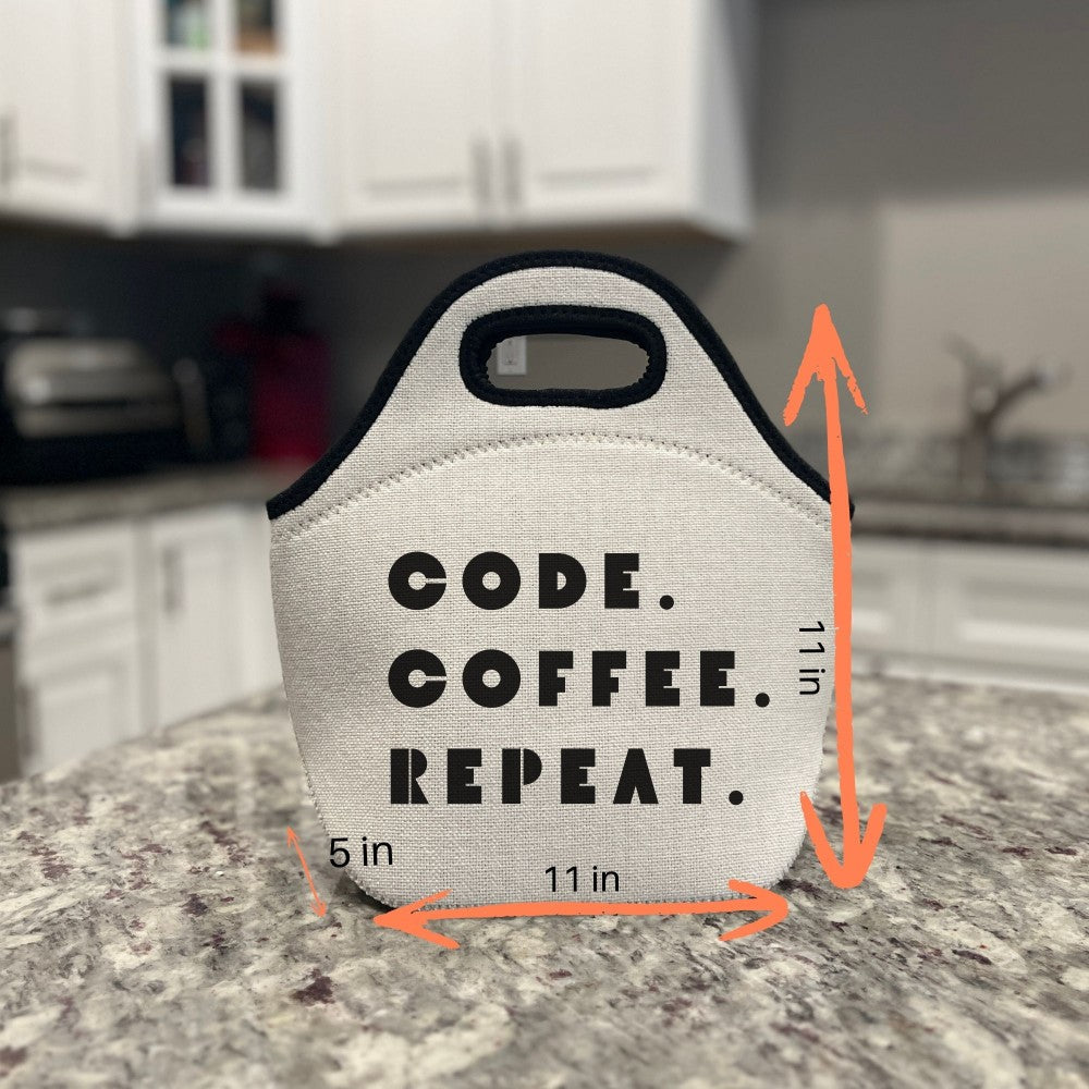 Code, Coffee, Repeat 💻 Linen Cooler | Lunch Tote 🥪