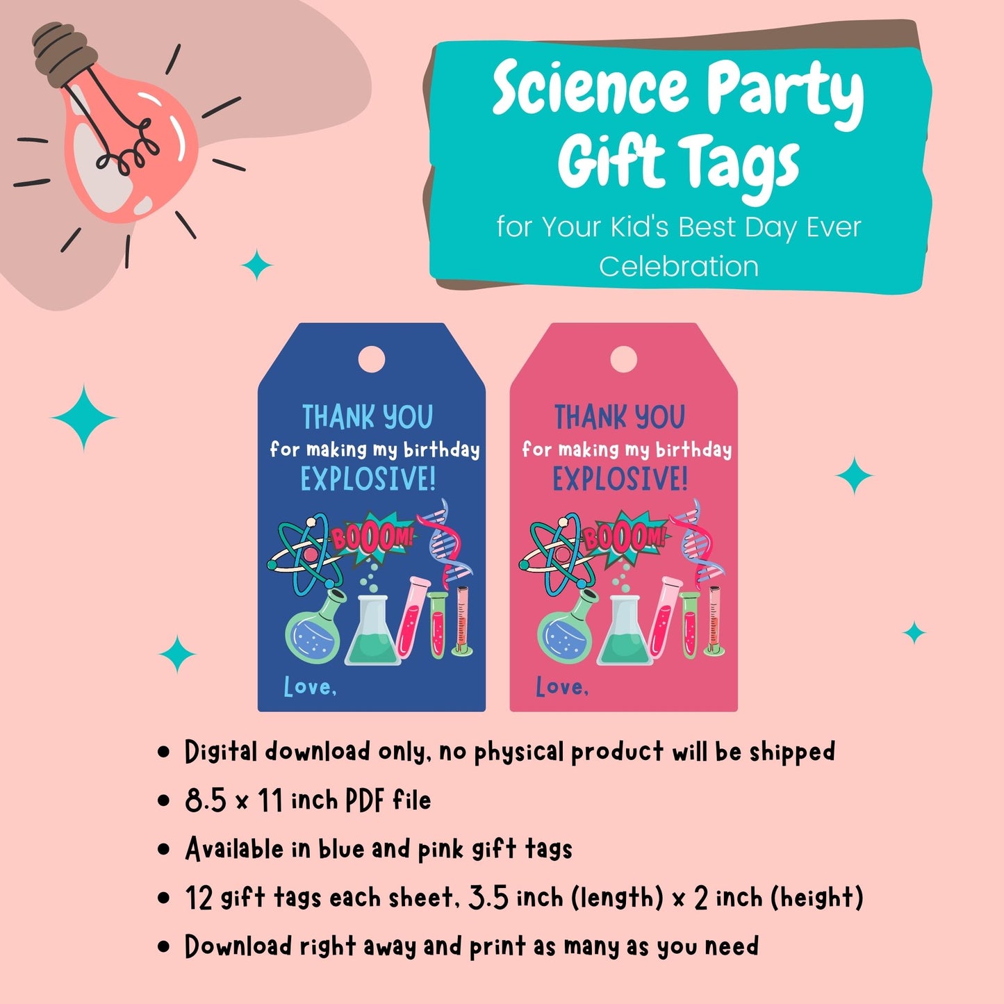 FREE Science-Themed Birthday Gift Tags - Digital Download