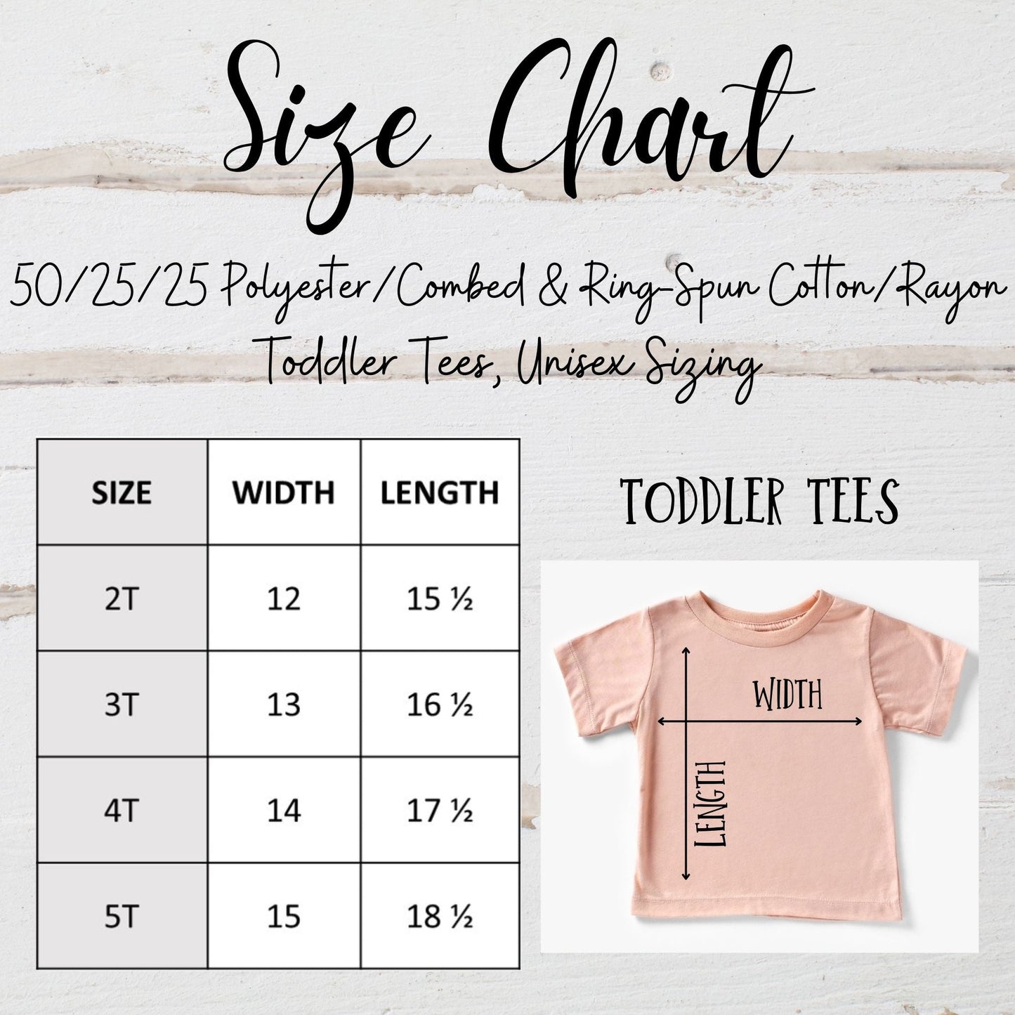 the size chart for a toddler's t - shirt