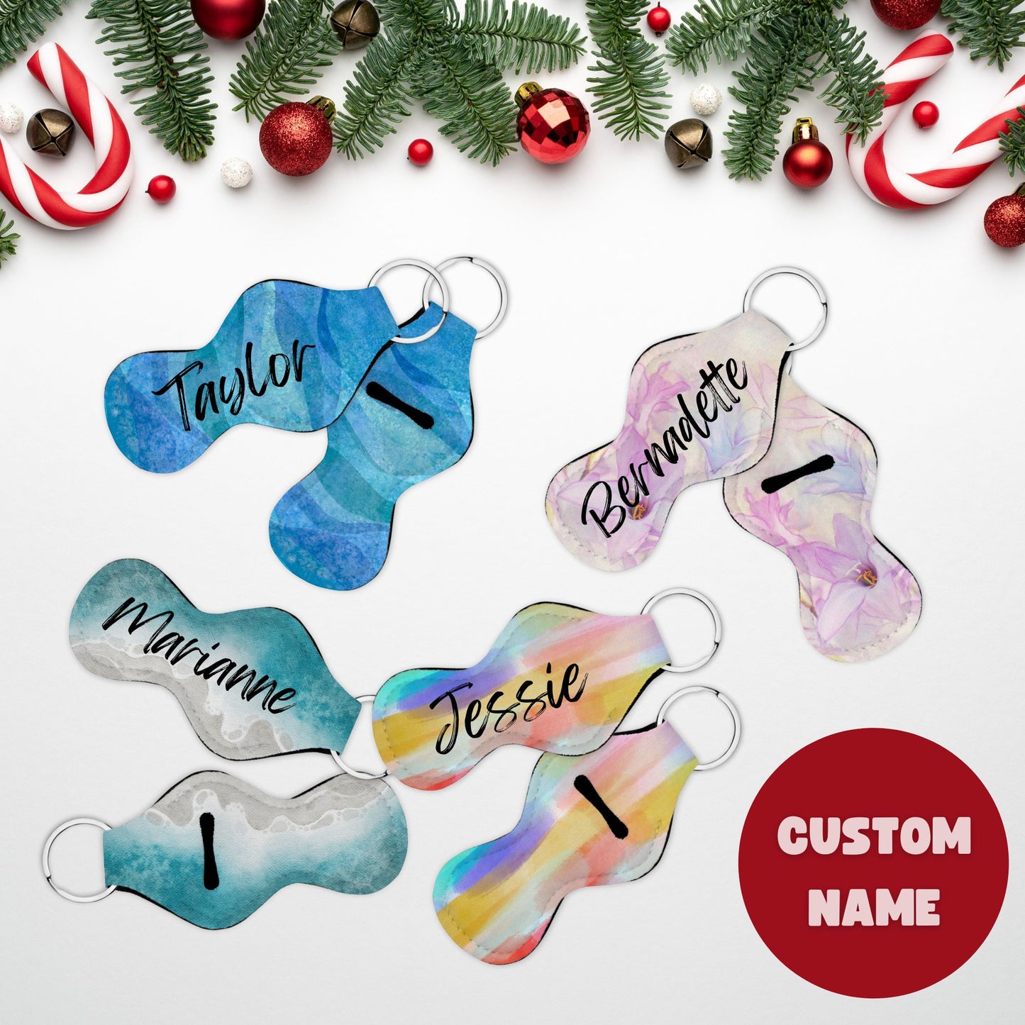 a set of four personalized christmas stocking tags