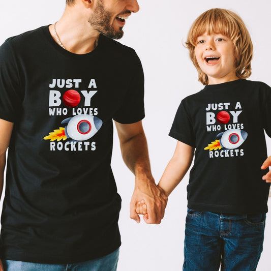 Just A Boy Who Loves Rockets 🚀👨🏻🚀 Dad and Me Graphic Tees