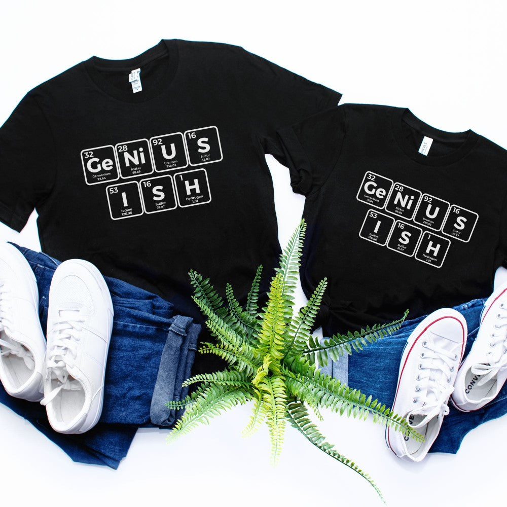 two t - shirts that say genius fish and genius fish