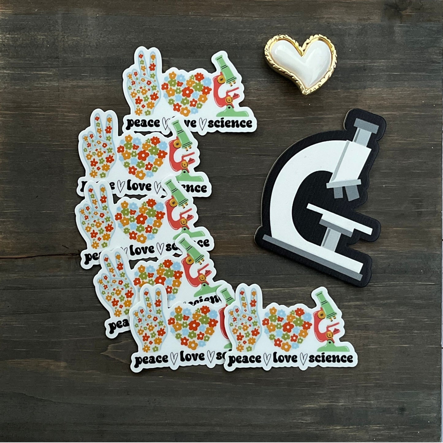Peace, Love, Science ✌❤️🔬 Vinyl Sticker