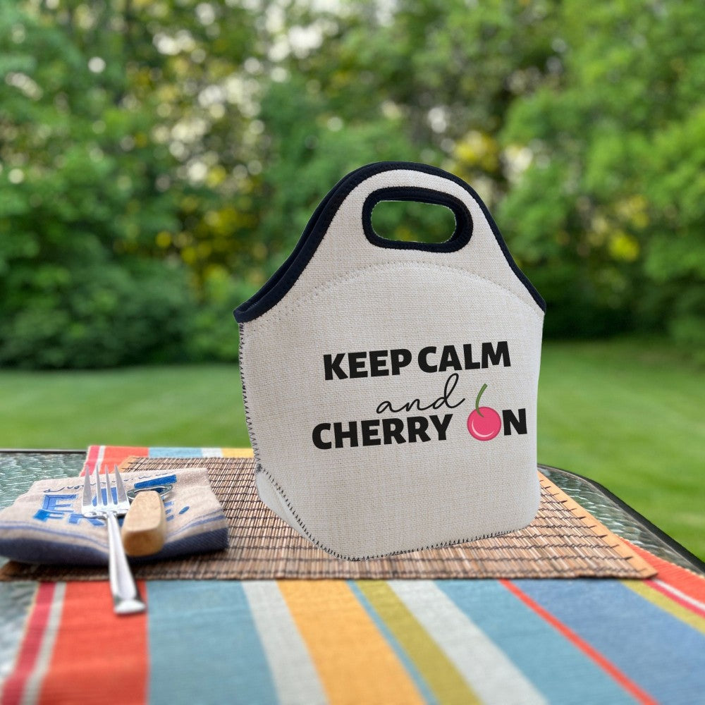 Keep Calm & Cherry On 🍒 Linen Cooler | Lunch Tote 🥪