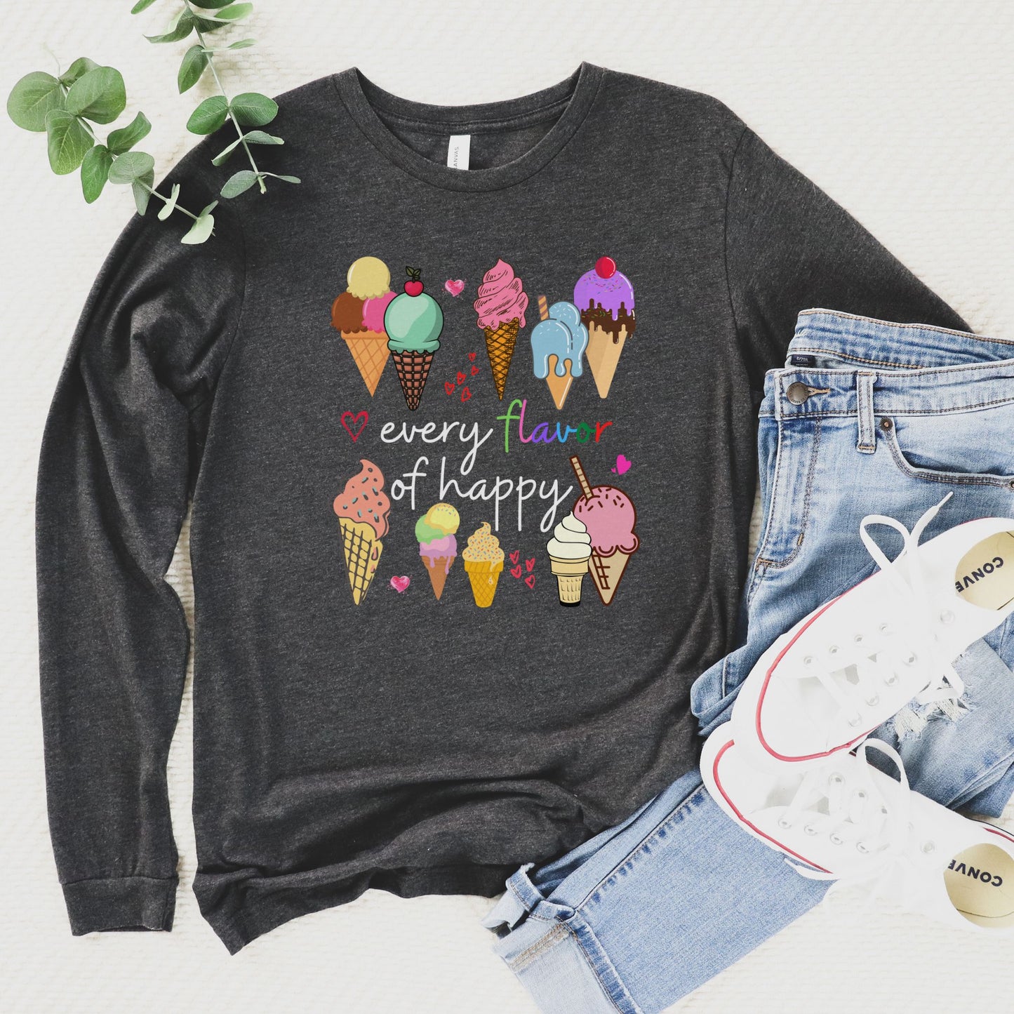 Ice Cream - Every Flavor of Happy 🍦🌈 Long Sleeve Graphic Tee