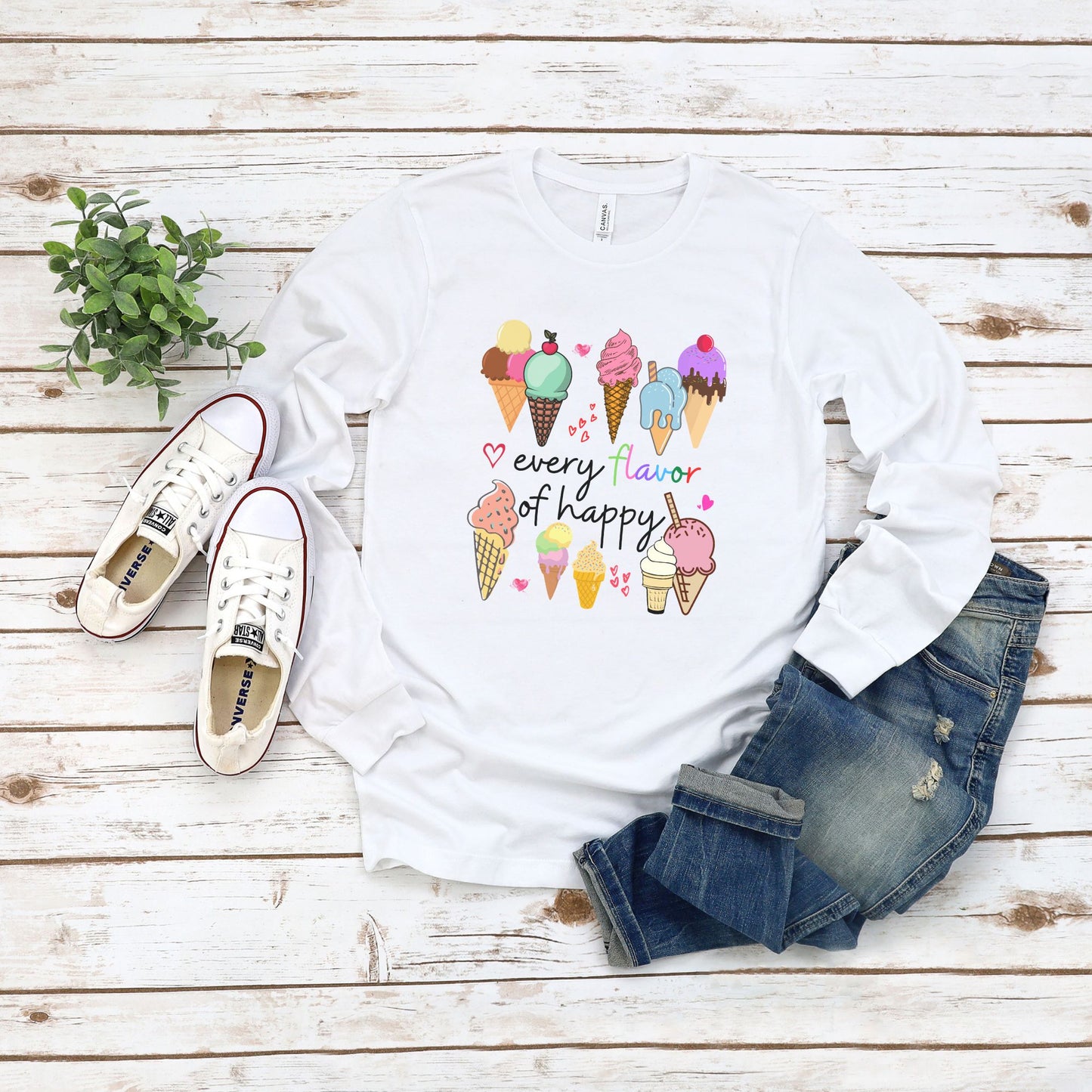 Ice Cream - Every Flavor of Happy 🍦🌈 Long Sleeve Graphic Tee