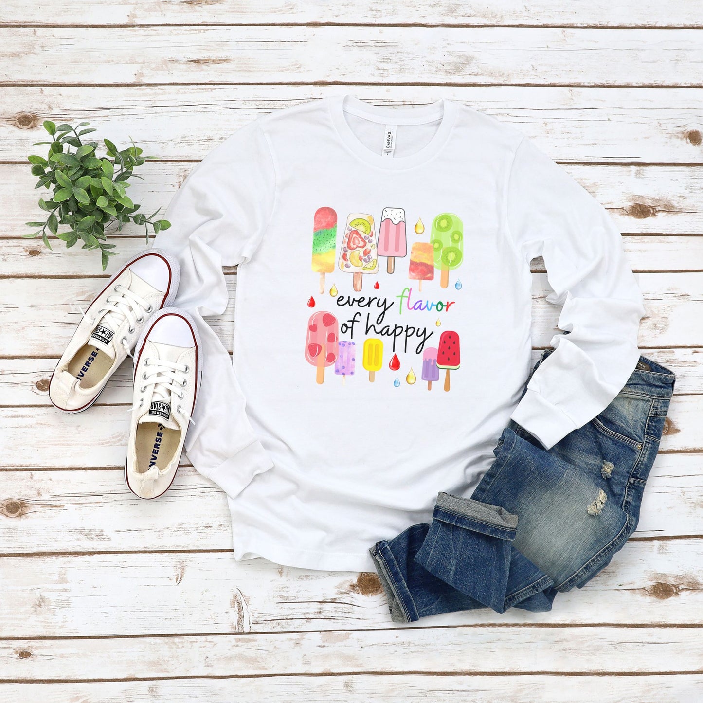 Popsicle - Every Flavor of Happy 🍦🌈 Long Sleeve Graphic Tee