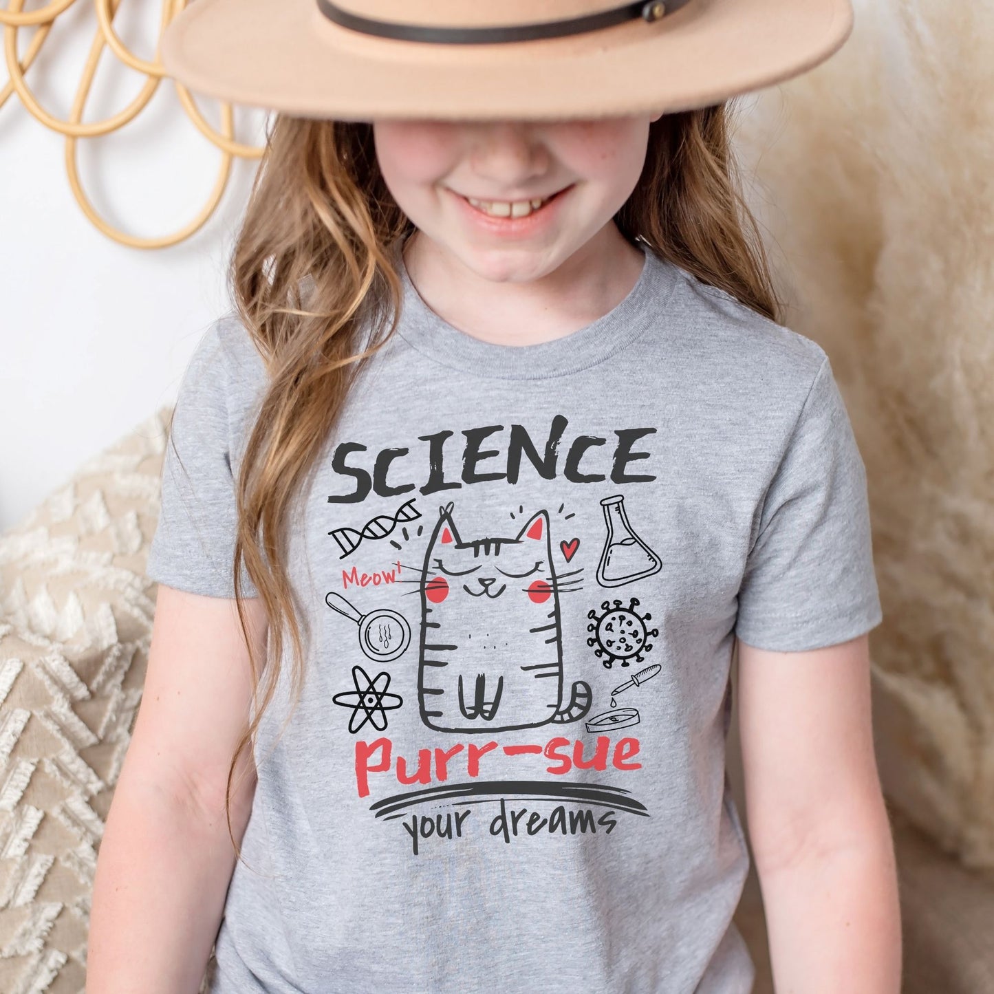Youth STEM Cat Science Shirt Purr-sue Your Dreams Tee