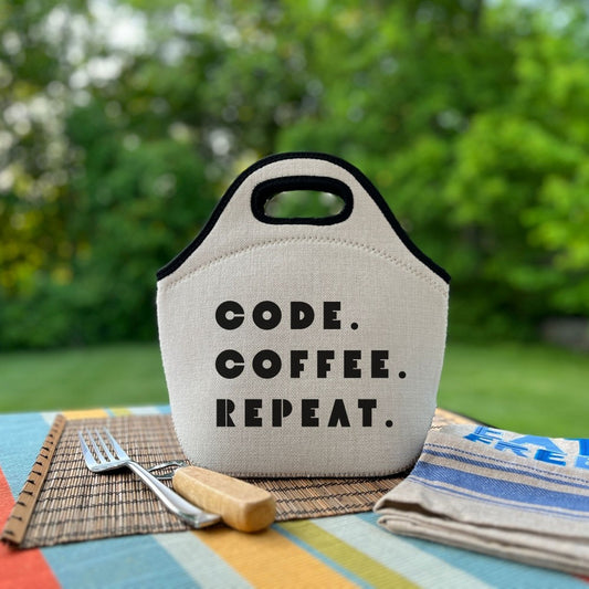 Code, Coffee, Repeat 💻 Linen Cooler | Lunch Tote 🥪