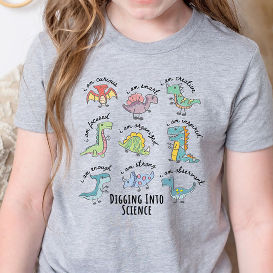 Youth STEM Dinosaur Science Shirt Digging Into Science Tee
