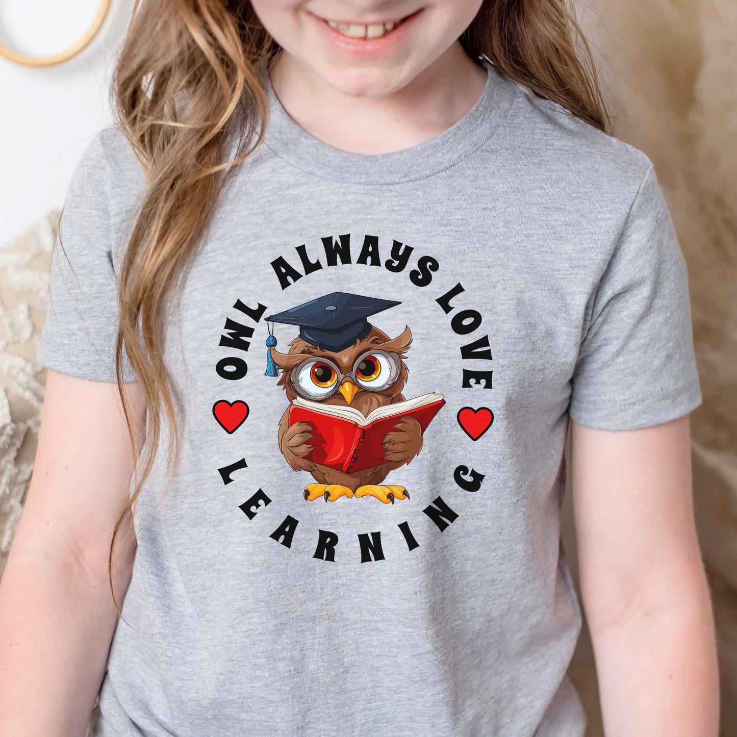 Owl Reading Shirt Kids Learning Book Lover Tee