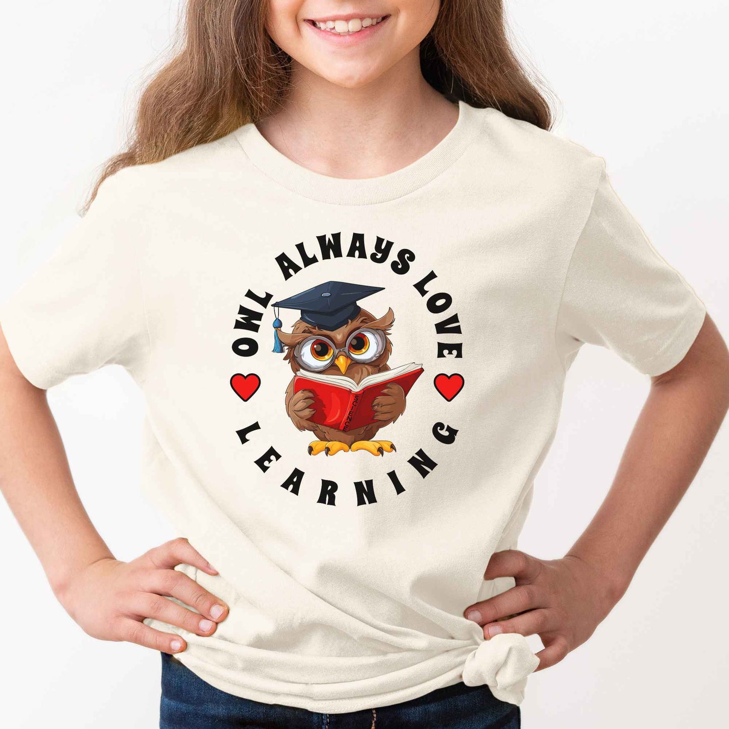 Owl Reading Shirt Kids Learning Book Lover Tee