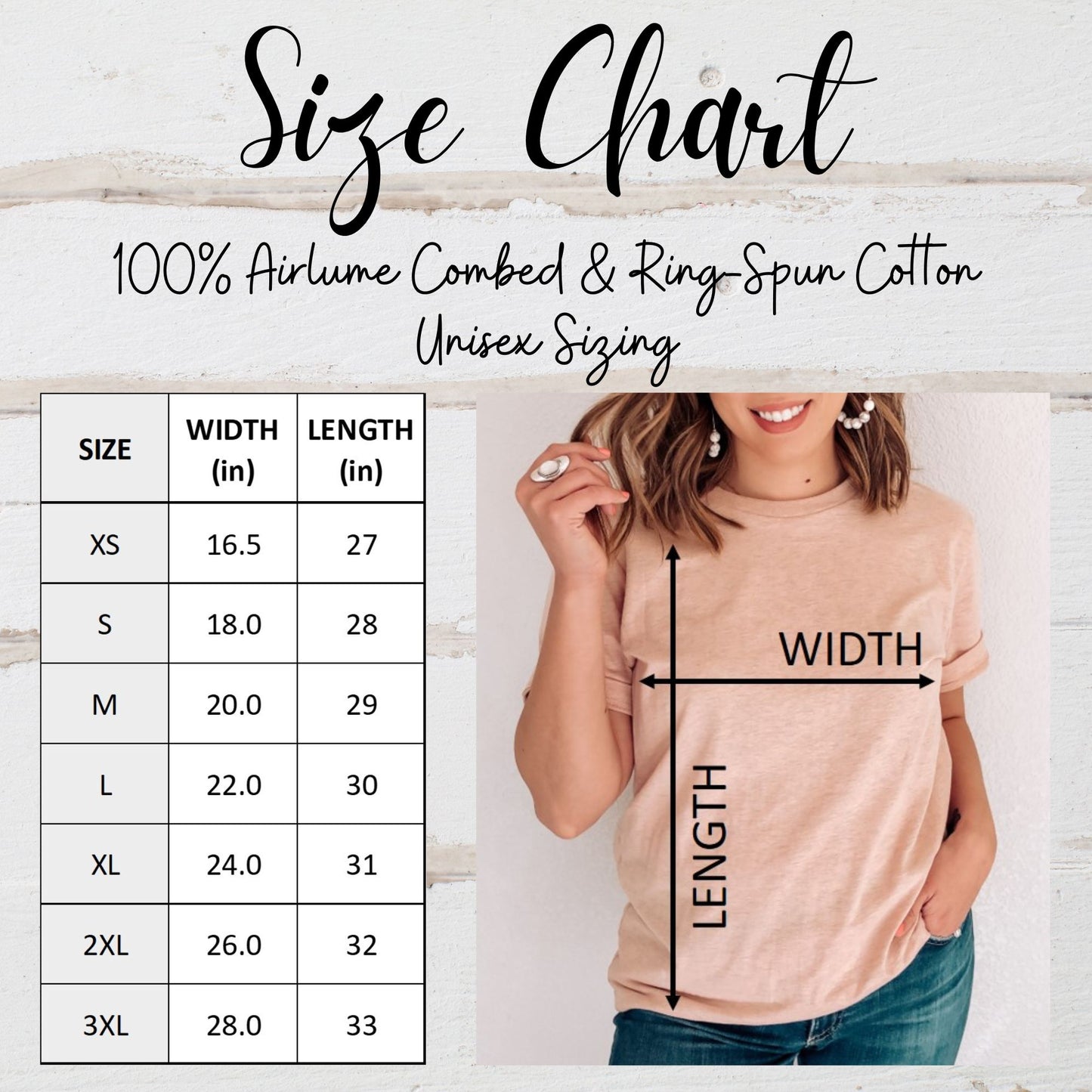 the size chart for a women's t - shirt