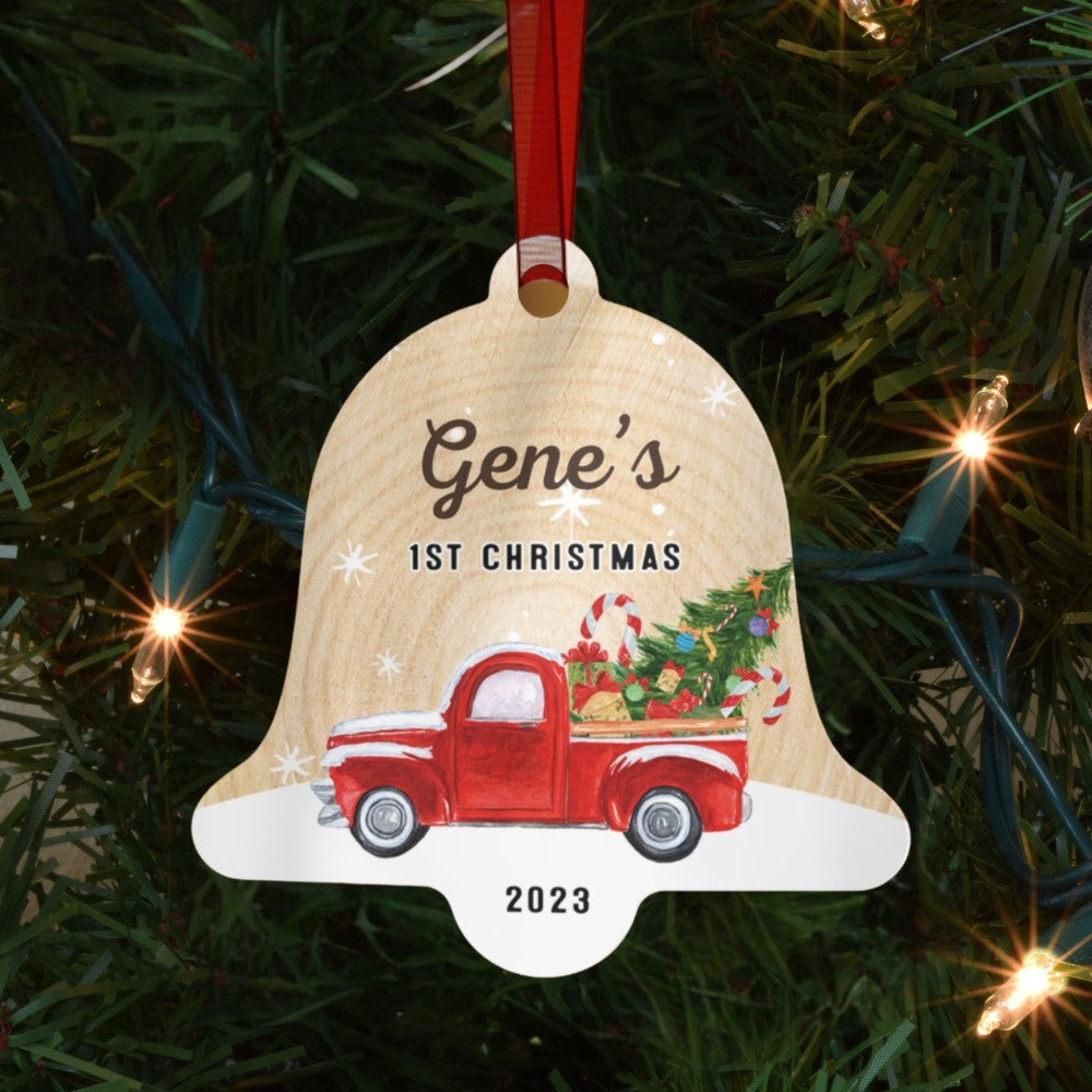 a christmas ornament hanging from a christmas tree