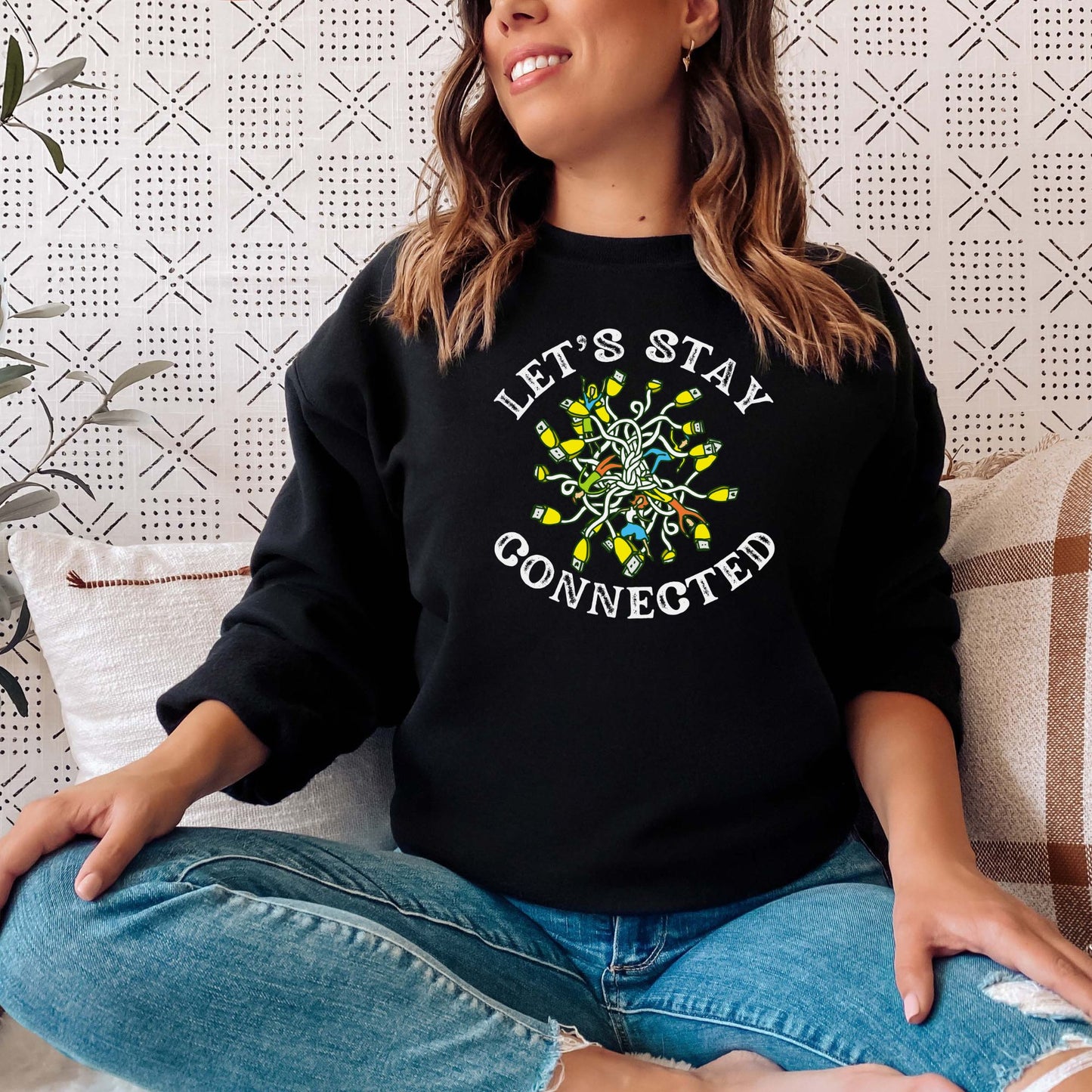 Let's Stay Connected 📲🌍 Adult Graphic Sweatshirt