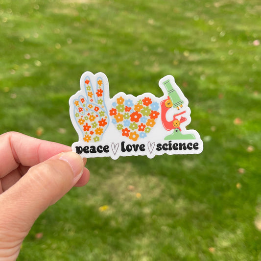 Peace, Love, Science ✌❤️🔬 Vinyl Sticker