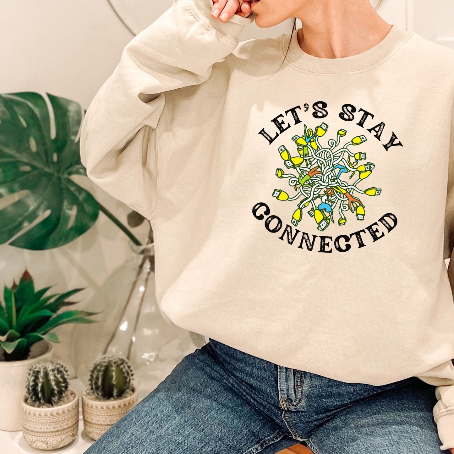 Let's Stay Connected 📲🌍 Adult Graphic Sweatshirt