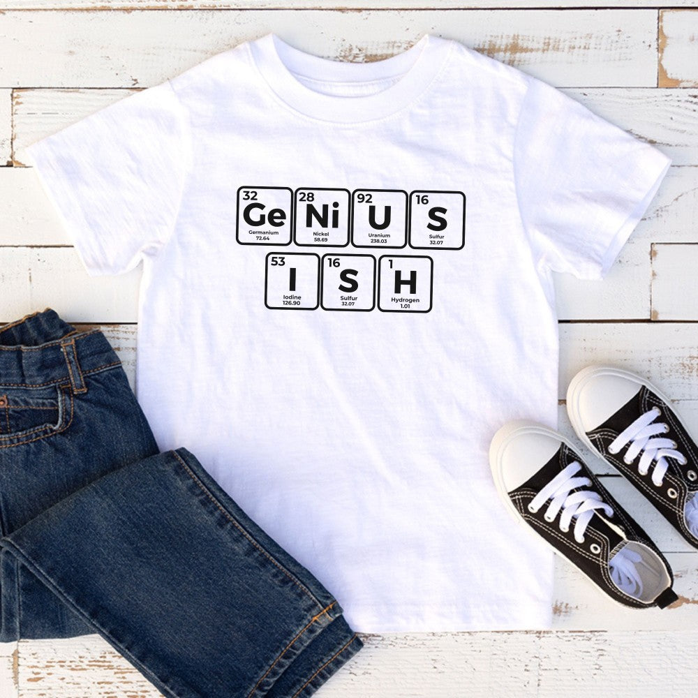 a t - shirt with the words genius and a pair of sneakers
