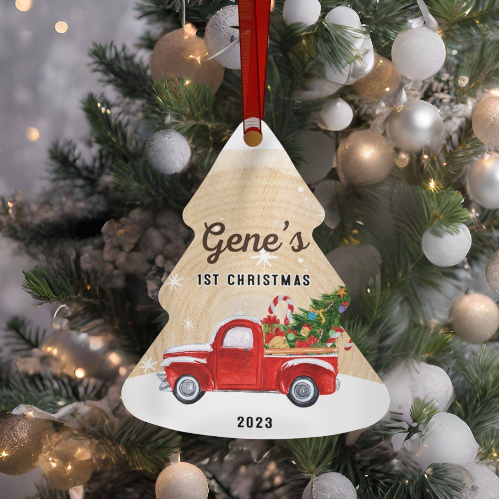 a christmas ornament hanging from a christmas tree