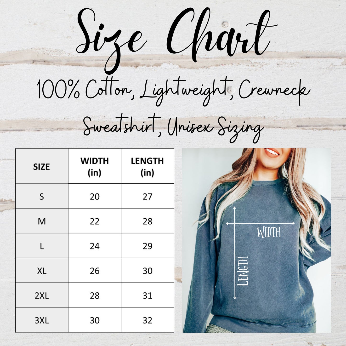 the size chart for a women's sweatshirt